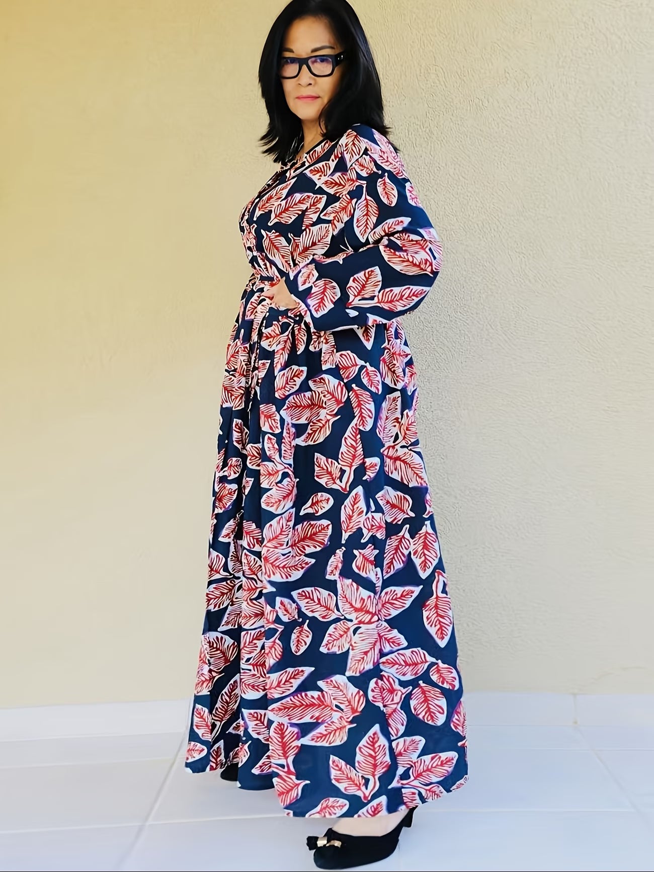 Plus Size Women’s Stylish Printed Dress – Comfortable & Breathable Casual Wear