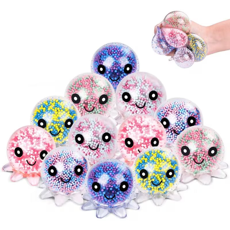 12-Pack Mixed Color Octopus Pressure Balls – Large Sponge Sensory Fidget Toys for Kids & Adults, Stress Relief Squeeze Balls, Classroom Prizes & Party Favors