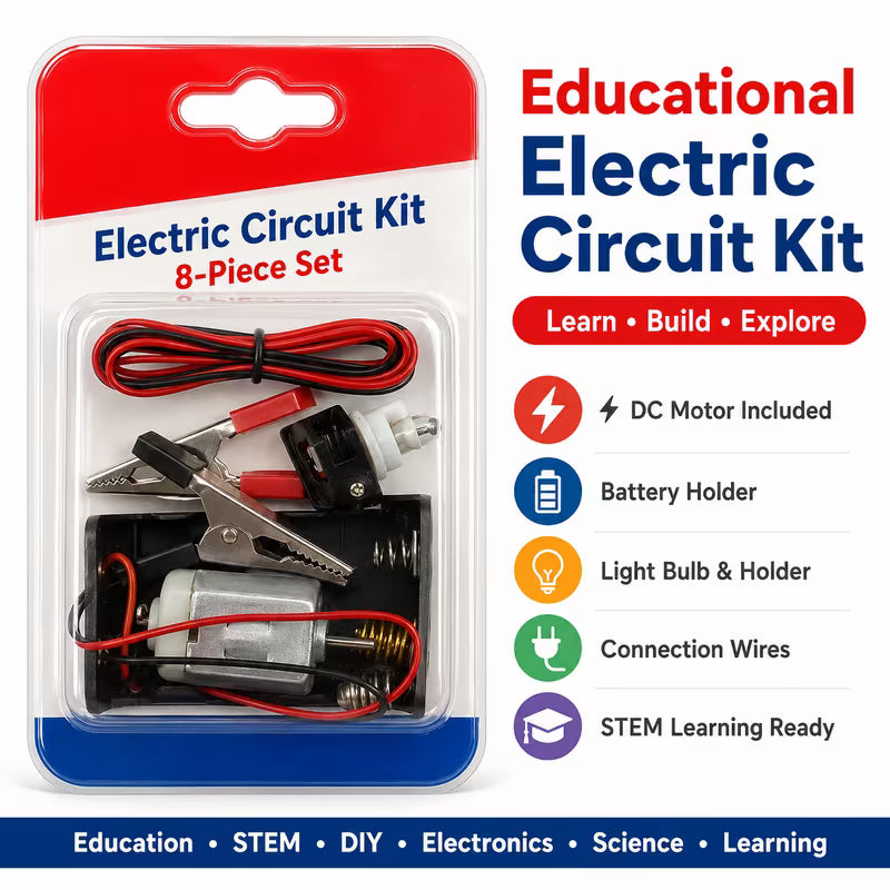 Multicolor 8-Piece Educational Electric Circuit Kit – STEM DIY Electronics Learning Set for School Projects