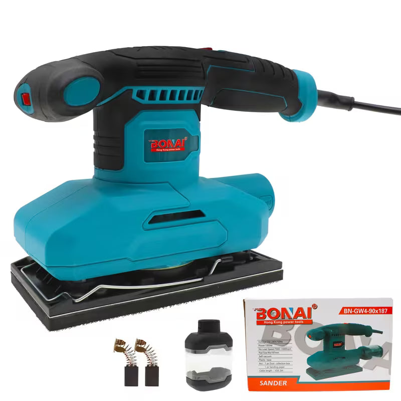 BONAI Electric Sander - 1000W, 7000-13000RPM Variable Speed, 90x187mm Sanding Pad, Self-Vacuum Dust Collection System, High-Power Handheld Sander for Woodworking, Metalworking & DIY
