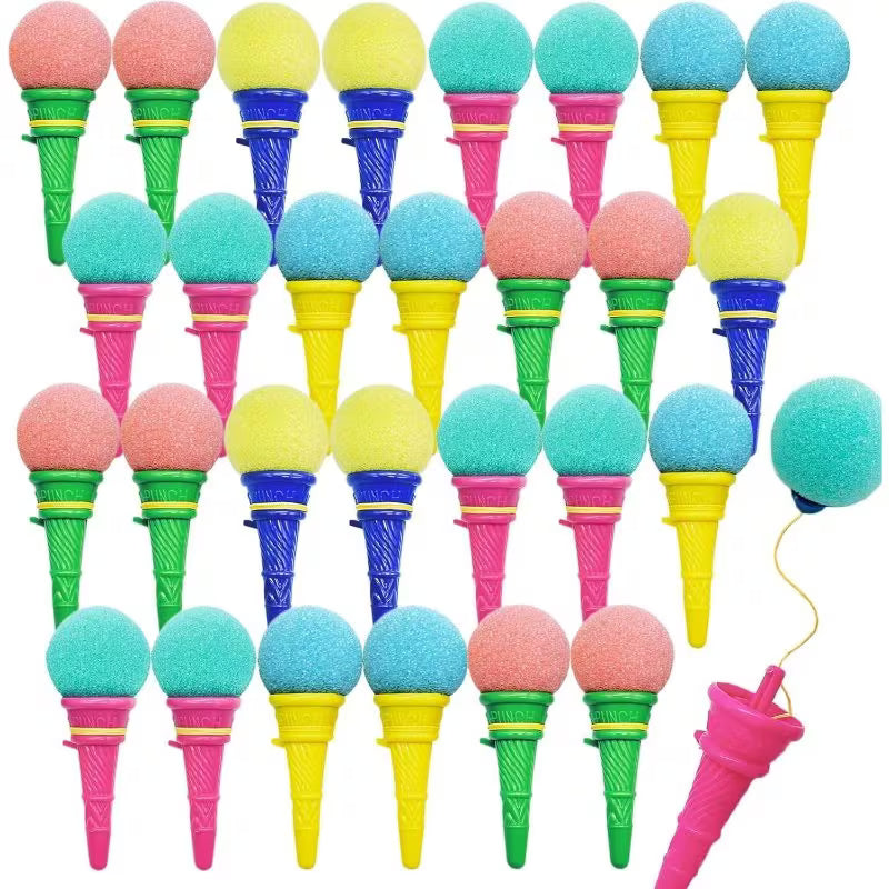 30PCS Mixed Color Ice Cream Ball Launchers – 10.16 cm Foam Ball Toys with Mini Ice Cream Cones, Party Favors, Carnival Prizes & Goodie Bag Fillers