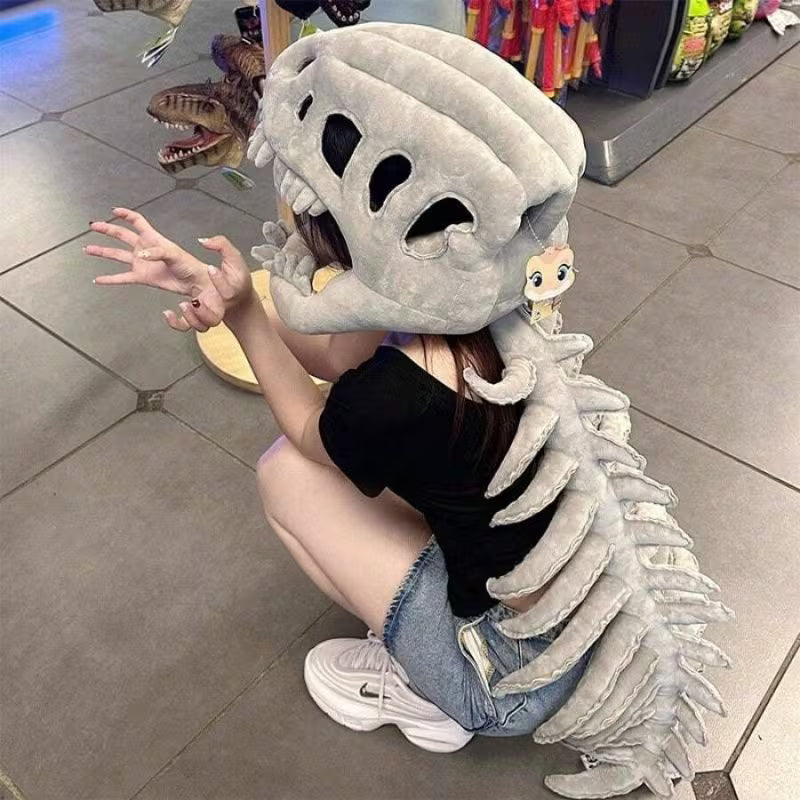 Dinosaur Skeleton Skull Hat – Funny Mixed Color Animal-Themed Hat for Teens, Costume Parties, Cosplay, Halloween & Unique Gifts
