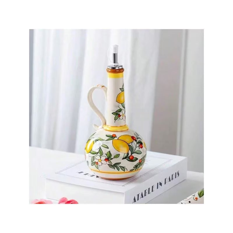 Ceramic Olive Oil & Vinegar Dispenser – Decorative Round Kitchen Bottle