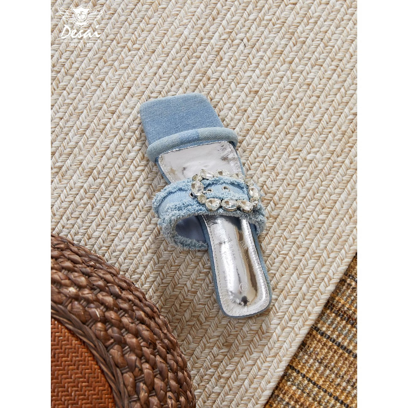 Women’s Denim Rhinestone Sandals – Tassel Low-Heel Summer Shoes
