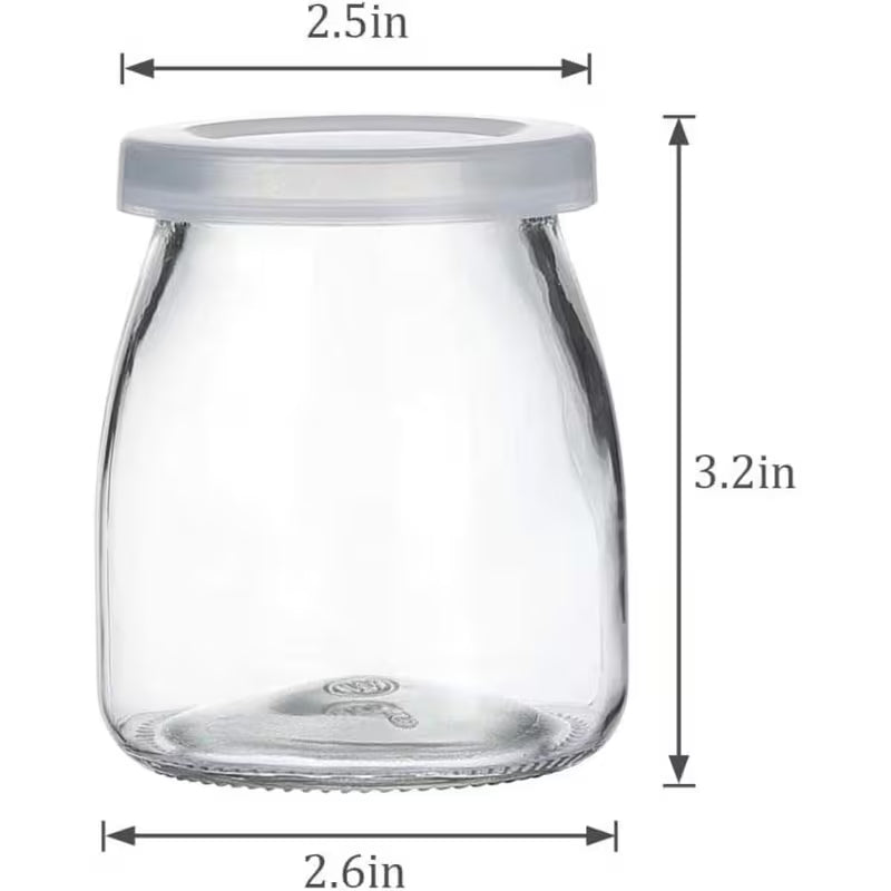 LUXORAQ 6-Piece Glass Yogurt Jars – 100ml Reusable Containers with Lids