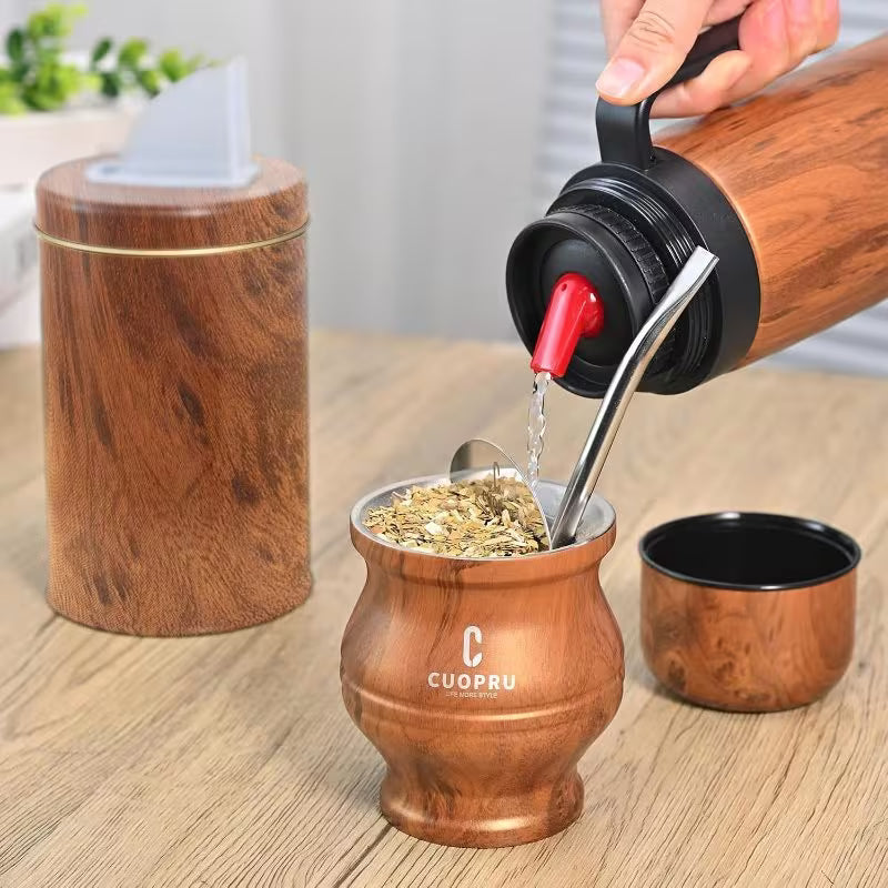 Modern Yerba Mate Thermo Cup Set – 304 Stainless Steel Gourd, Bombilla & Cleaning Brush