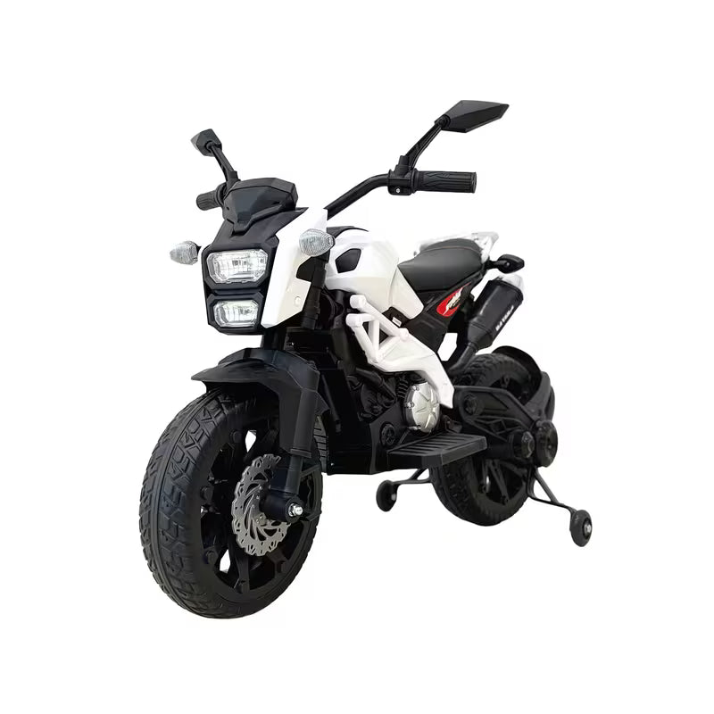 VLRA BIKE Electric Toy Motorcycle for Kids - White Battery Powered Ride-On Motorcycle with Training Wheels, Electric Drive, Kids Riding Toy for Ages 3-6, Outdoor Play Vehicle