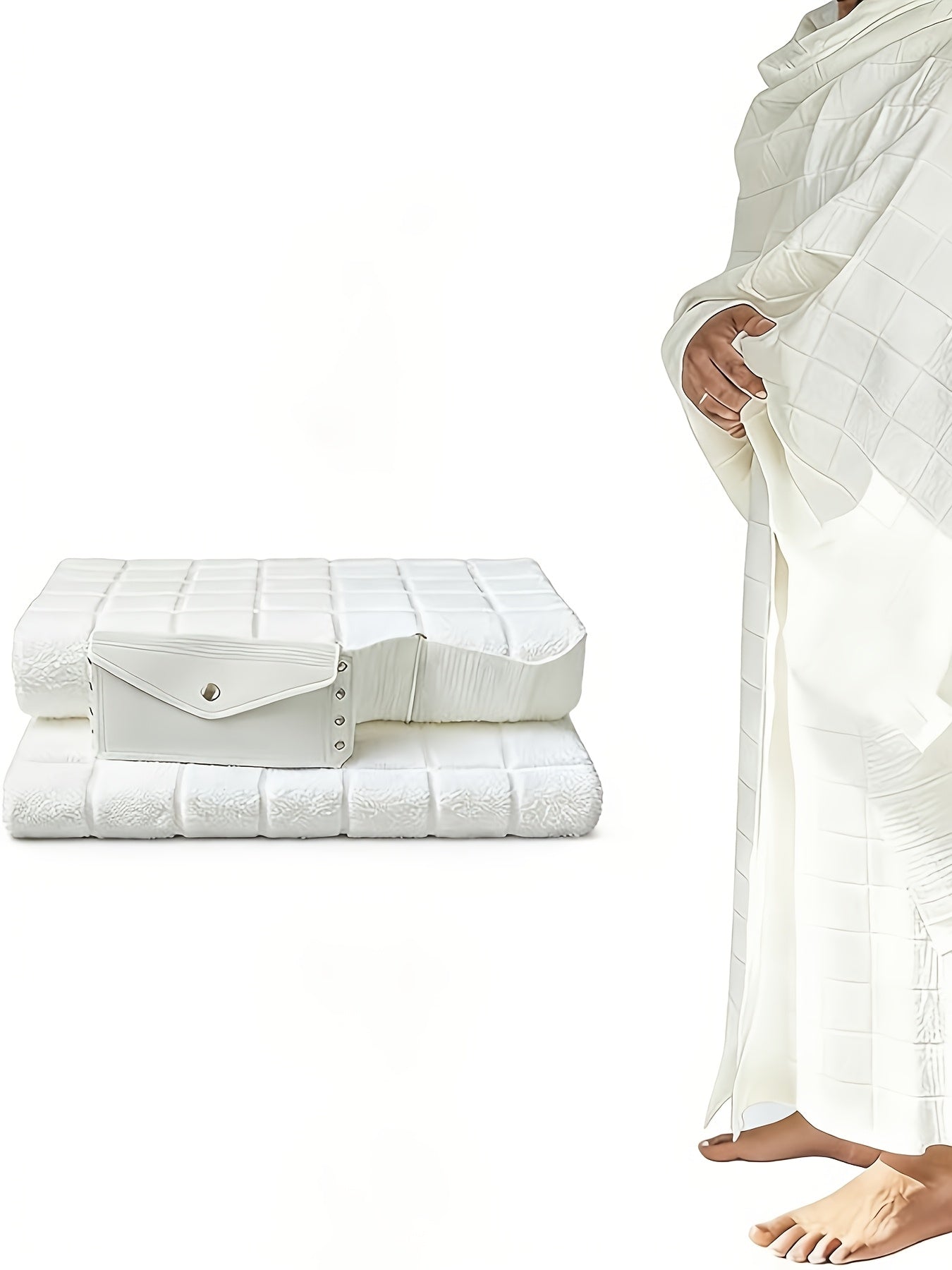 Men’s Ihram Prayer Cloth Set – Breathable Hajj & Umrah Towels with Built-in Bag & Pins