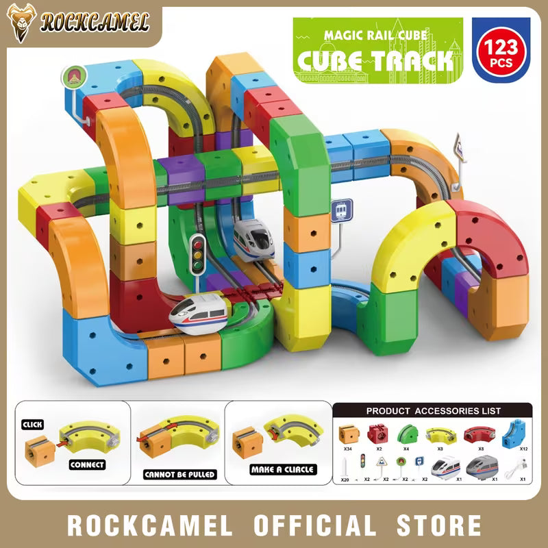 123pcs Electric Train Tracks Set - Mixed-Color Flexible Non-Magnetic Tracks, Anti-Gravity Race Track Building Toy, 3D STEM Educational Assembly Toy, Creative Train Track Set for Boys & Girls