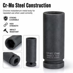 17mm Deep Impact Socket – Black, 1/2-Inch Square Drive, 6-Point CR-Mo Steel Socket for Impact Wrench, Ratchet, Breaker Bar & Automotive Repair