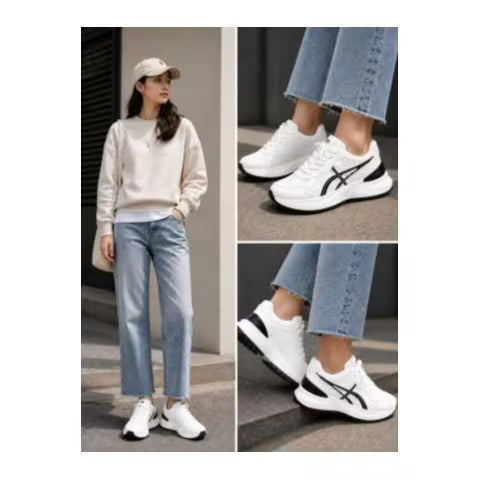 Women’s Lightweight Sport Sneakers – White, Grey & Black