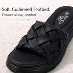 Women’s Braided Basketweave Platform Slides – Open-Toe Wedge Sandals with Cushioned Insole