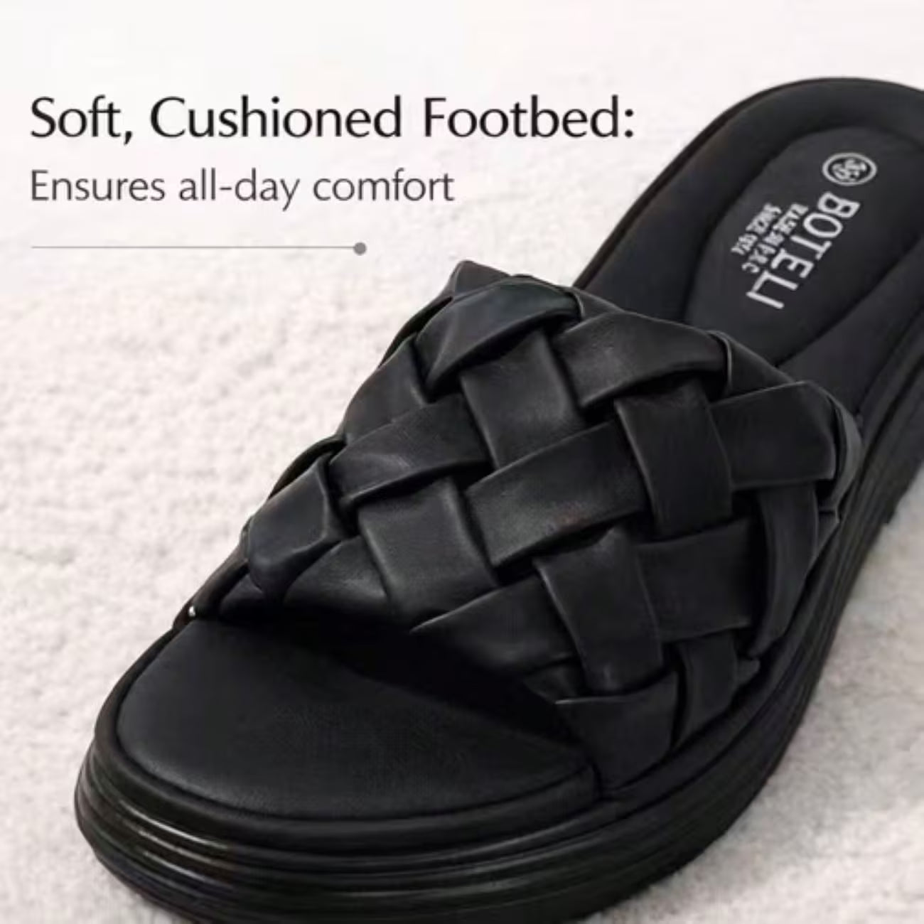 Women’s Braided Basketweave Platform Slides – Open-Toe Wedge Sandals with Cushioned Insole