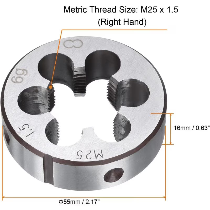 1pc M25 x 1.5 Metric Adjustable Thread Die - Steel Round Die, Right-Hand Threading Tool, External Thread Repair, Correcting & Cleaning Tool for Metal & Plastic