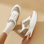 Women's Wedge Sneakers – Thick Sole, Side Zipper, Lace-Up, Breathable Design