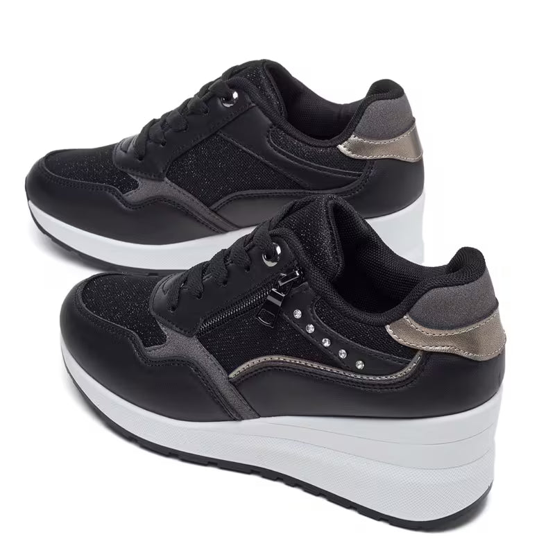 Women's Wedge Sneakers – Thick Sole, Side Zipper, Lace-Up, Breathable Design (Copy)