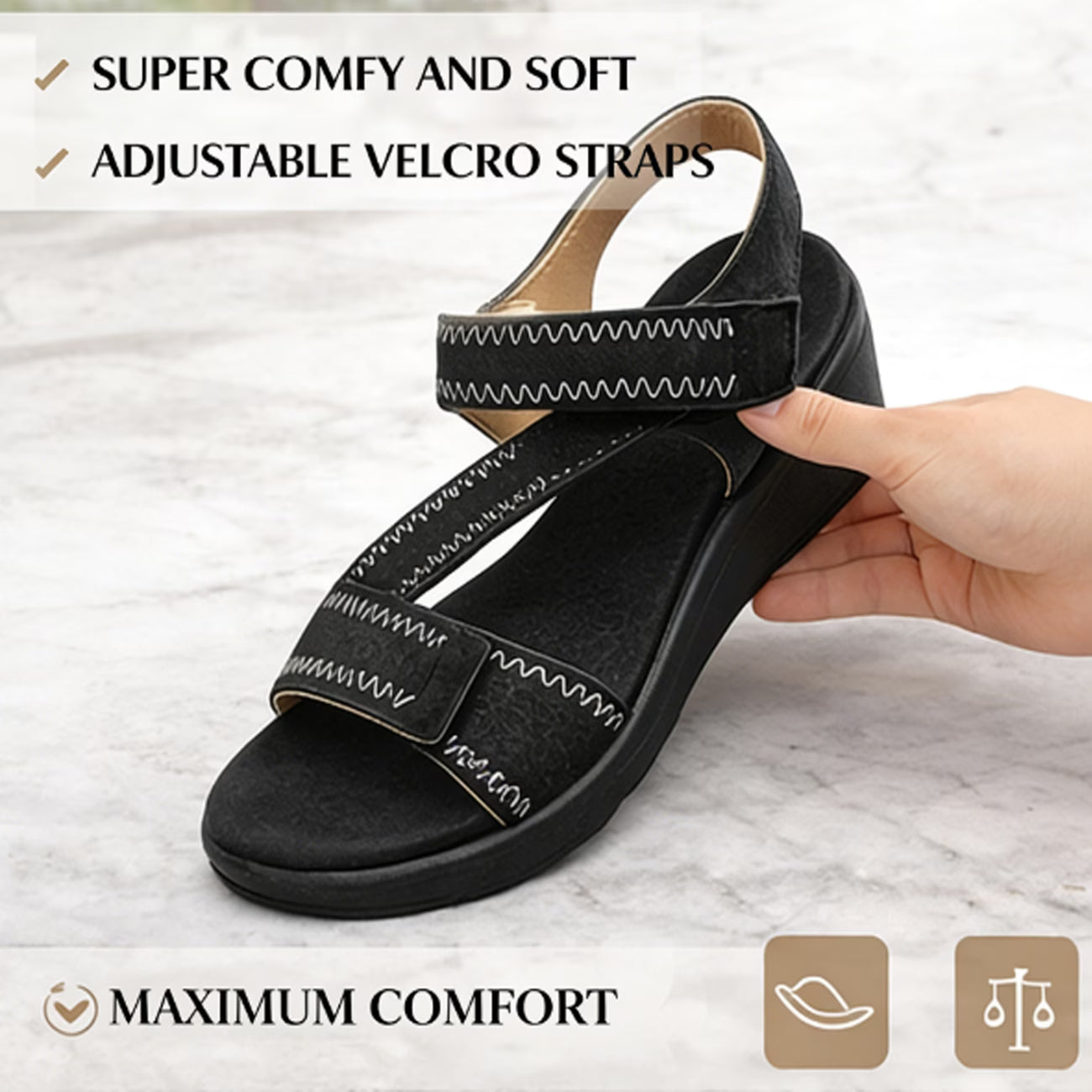 Women’s Adjustable Strap Wedge Sandals – Open-Toe Thick Platform Summer Shoes