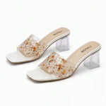 Women's Clear Chunky Heel Mules – Transparent Strap, Square Toe, Open-Toe Design