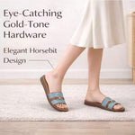 Women’s Flat Sandals with Golden Metal Accents – Open-Toe Summer Shoes
