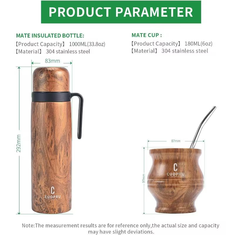 Modern Yerba Mate Thermo Cup Set – 304 Stainless Steel Gourd, Bombilla & Cleaning Brush