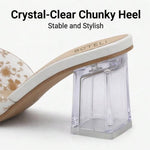 Women's Clear Chunky Heel Mules – Transparent Strap, Square Toe, Open-Toe Design