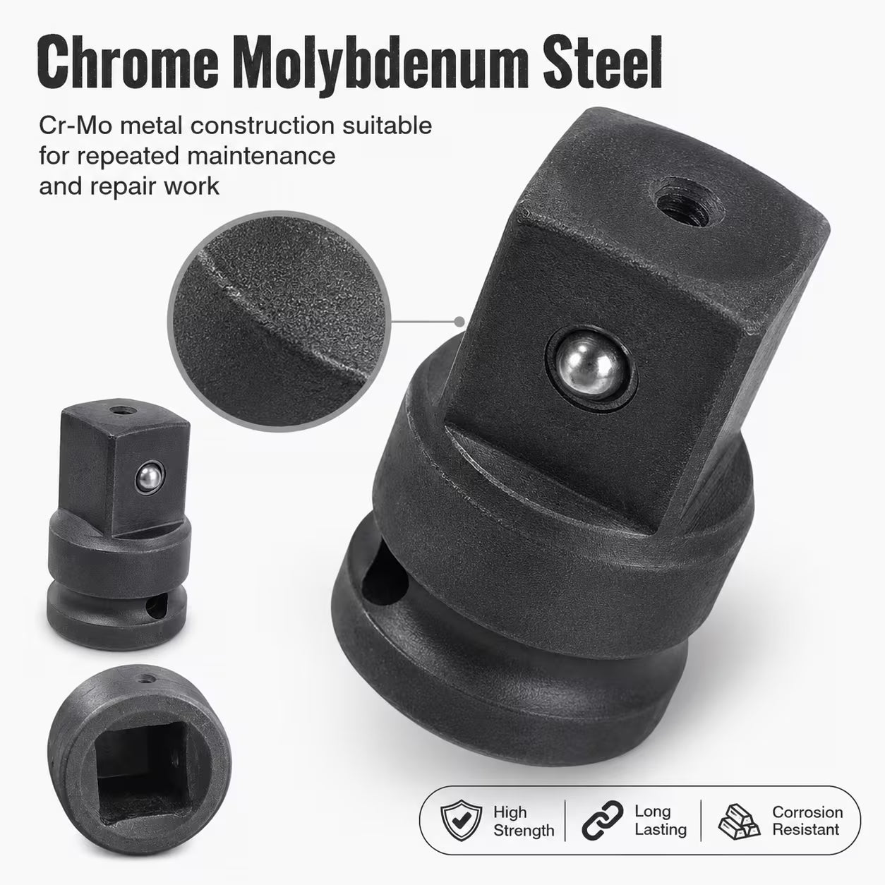 3/4-Inch Female to 1-Inch Male Impact Socket Adapter – Black, Chrome Molybdenum Steel Drive Converter for Impact Wrench & Breaker Bar