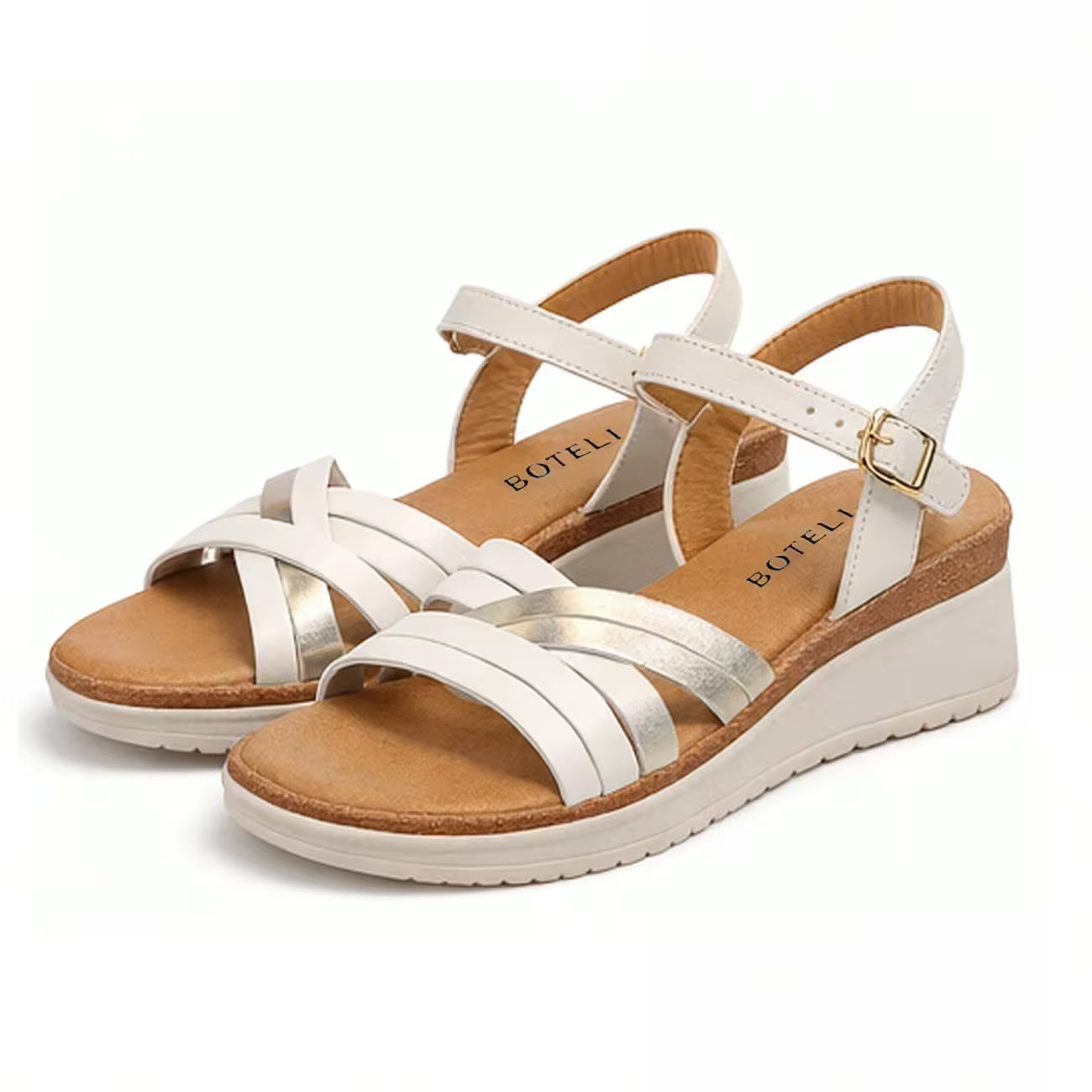 Women’s PU Wedge Sandals – Cross-Strap Adjustable Ankle Shoes with Cork Midsole