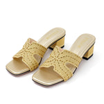 Women's Rhinestone Mule Sandals – Square Toe, Block Heel, Glittery Cut-Out Design