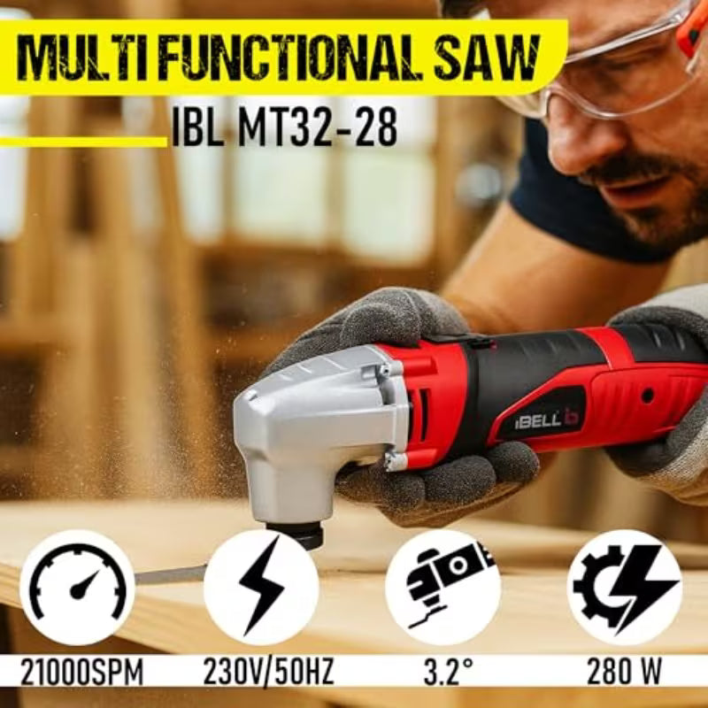 iBELL MT32-28 Multi-Functional Oscillating Tool (Red) – 280W Motor, 10,000-21,000 SPM 6-Speed Control & Complete Accessories Kit