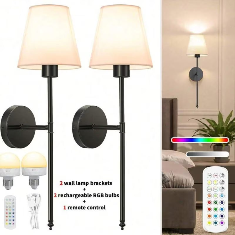 2pcs Rechargeable Wall Lights - Multicolor + 2pcs Golden, RGB LED Bedside Lamps with Remote Control, USB Powered Ambient Lighting, Decorative Wall Lamps, Night Lights & Reading Lamps