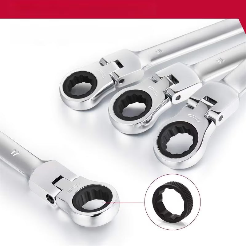 12pcs Flexible Ratchet Wrench Set (8mm-19mm) (silver/gray) - Metric Combo Flex-Head Spanner Kit, Chrome Vanadium Steel with Storage Box