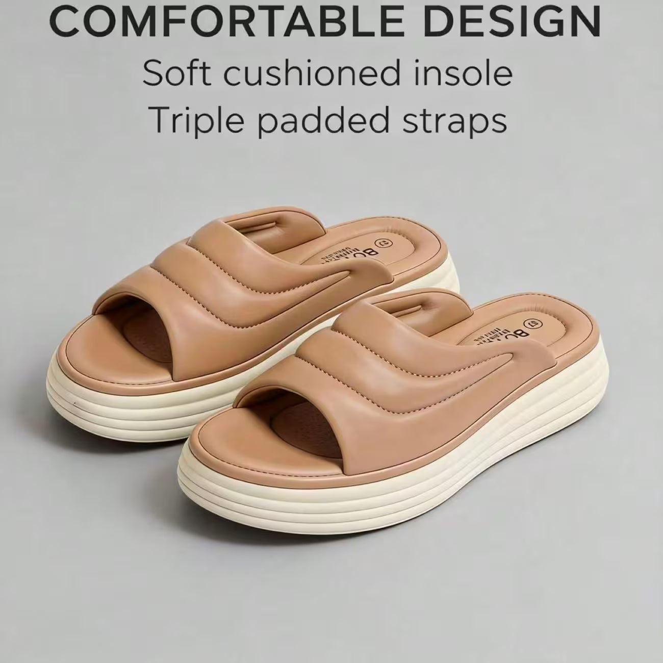 Women’s Quilted Platform Slide Sandals – Cushioned Strap Open-Toe Wedge Shoes