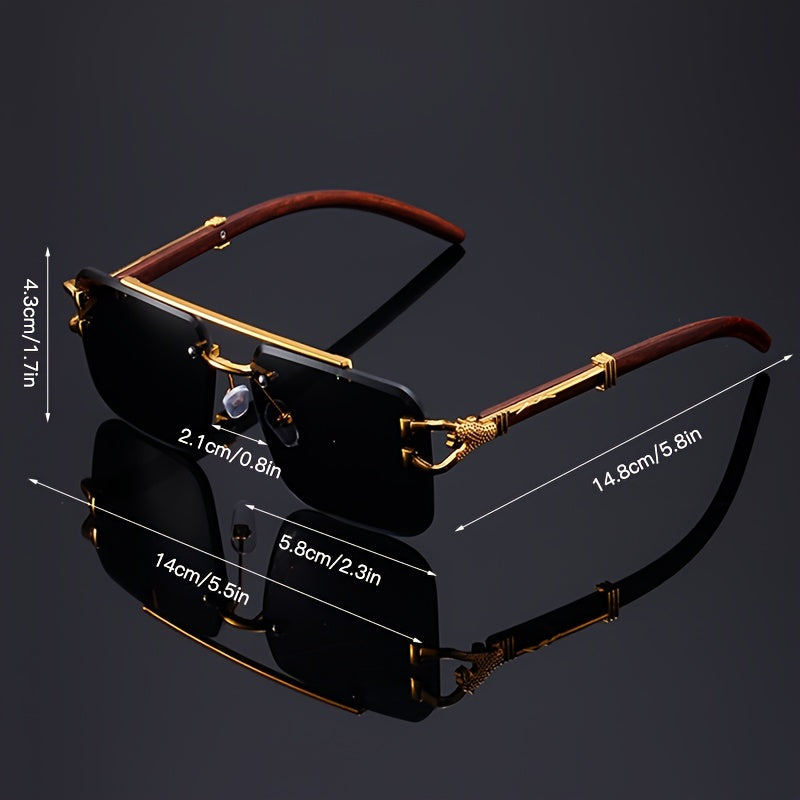 Luxury Leopard Pattern Frameless Glasses  Black Mirrored PC Lenses