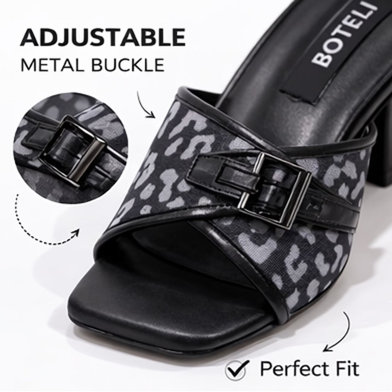 Women's Leopard Print Mule Sandals – Crisscross Straps, Square Toe, High Heel