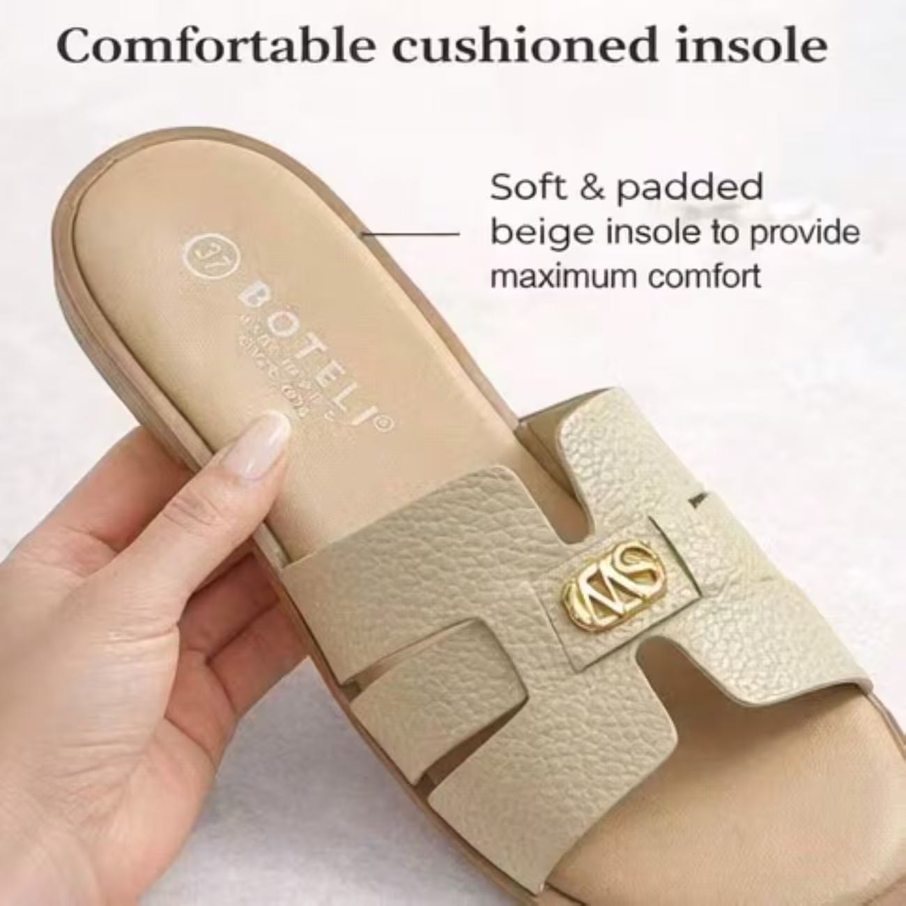 Women’s Cross-Strap Flat Slide Sandals – Open-Toe Shoes with Golden Buckle