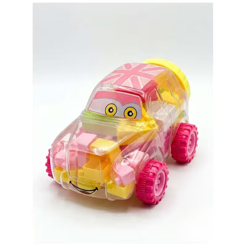 28pcs Kids Building Block Car Toy - Multicolor Transparent Cartoon Vehicle with Colorful Bricks, Educational STEM Construction Toy for Boys & Girls, Creative Building & Assembly Game
