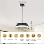 Modern Black LED Pendant Light - 36W, 3-Tier Dimmable Color Temperature 3000K/4000K/6000K, Remote Control, Adjustable Height, 40cm Round Dome Ceiling Light, Semi Flush Mount Fixture for Dining Room, Kitchen Island, Hall & Study