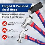 5pcs Hammer Set – Black & Silver, Fiberglass Handle with Forged Steel Heads for Construction, Carpentry, Workshop & DIY Projects