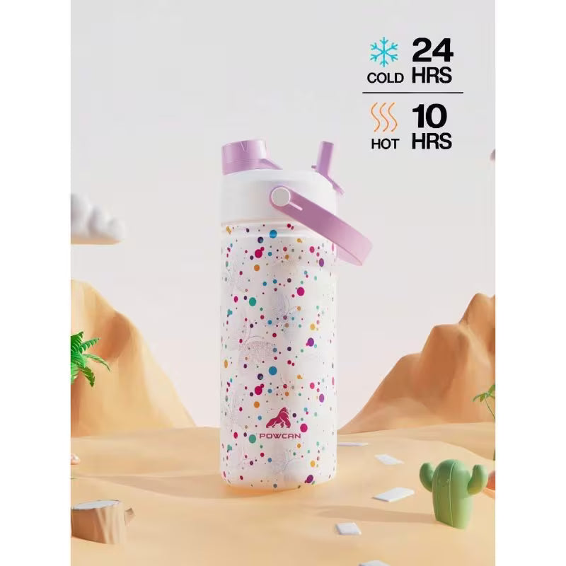 18oz Insulated Water Bottle – Double-Wall Stainless Steel, 2-in-1 Straw & Spout Lid