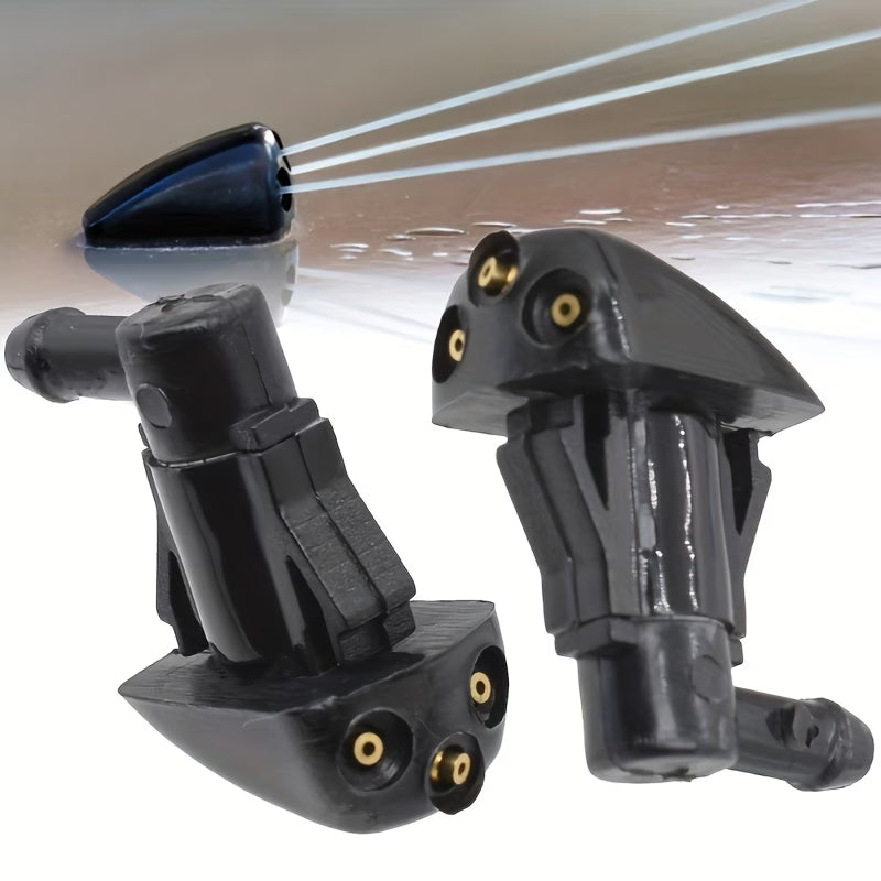 2 Pieces Black Car Windshield Wiper Washer Nozzles Three-Hole Design