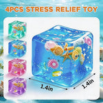 Blue & Multicolor 4-Pack Cube of Ice Stress Balls – Soft Seashell Dough Fidget Toys for Relaxation