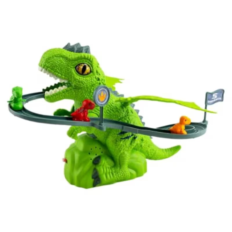 Green Dinosaur Race Track Toy with Lights – Climbing Stair Game & T-Rex Roller Coaster Set (30 cm)