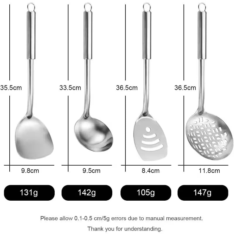4-Piece Stainless Steel Kitchen Utensil Set – Wok Spatula, Ladle & Slotted Spoons