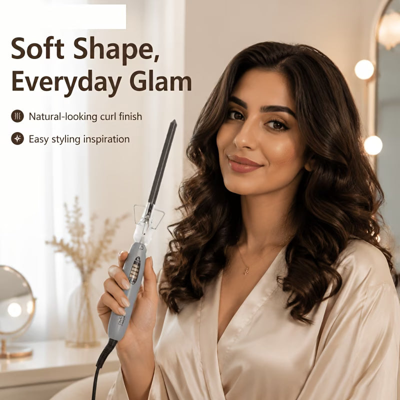 Professional Curling Wand, Ceramic Barrel, Anti-Scald Tip – Gray White