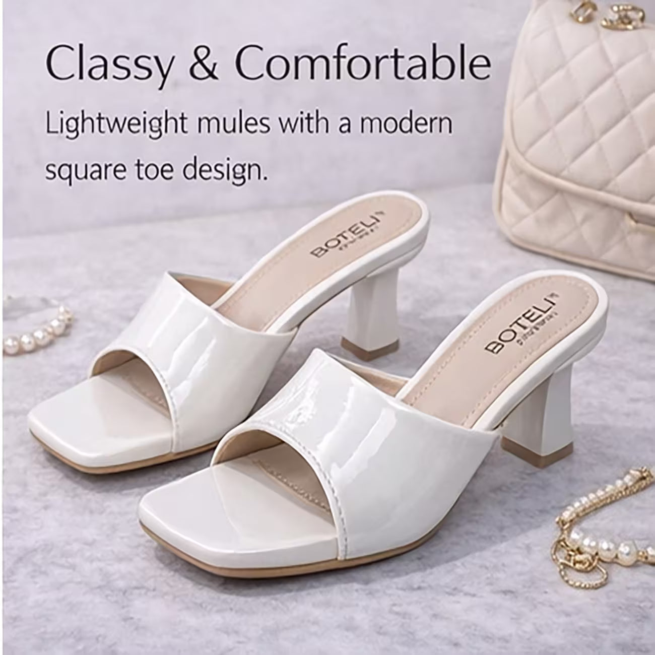 Chic Patent Mules – Square Toe, Block Heel, Slip-On Design