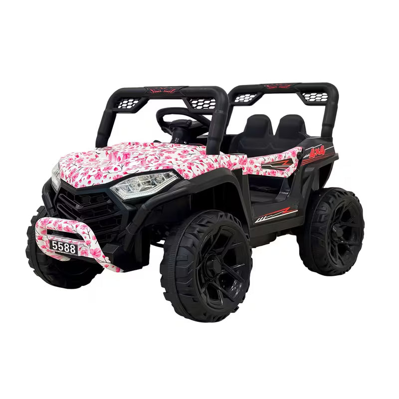 VLRA Super Sport Kids Electric Ride-On Jeep - Pink Off-Road Vehicle with Black Frame, Battery Powered 5-Speed Ride-On Car for Kids Ages 3-5, Outdoor Driving Toy