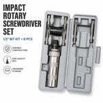 6-Piece Manual Impact Driver Bit Set – Black & Silver, 1/2-Inch Reversible Impact Screwdriver with Storage Case