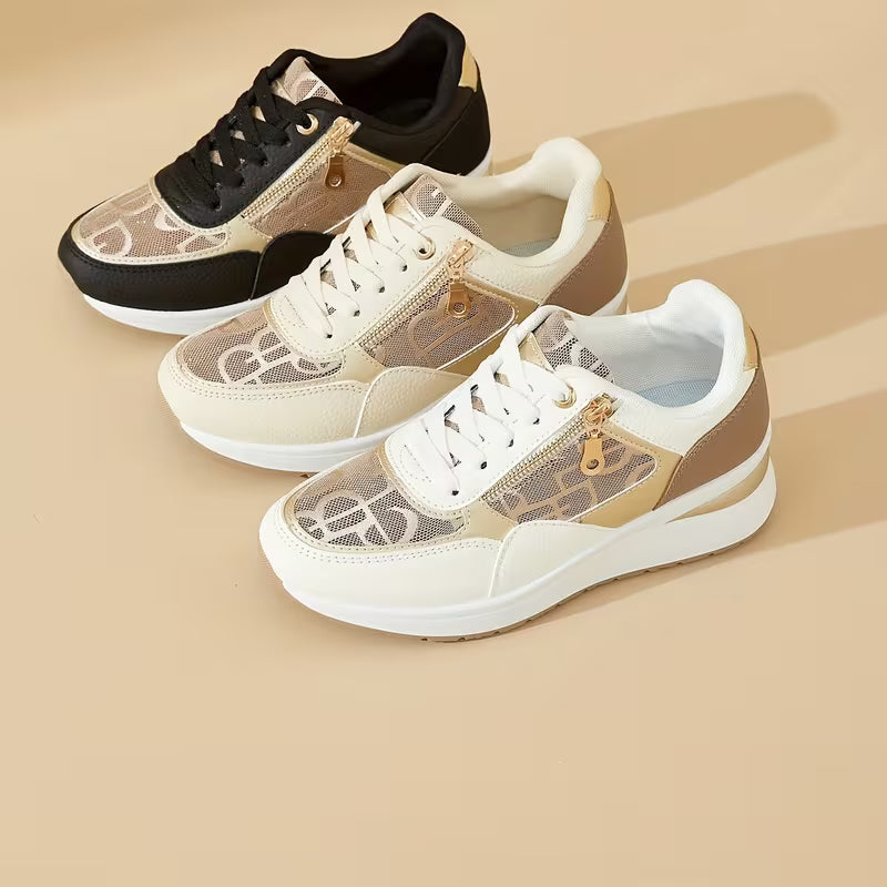 Women's Fashionable Casual Sneakers – Breathable Mesh, Soft Sole, Raised Platform