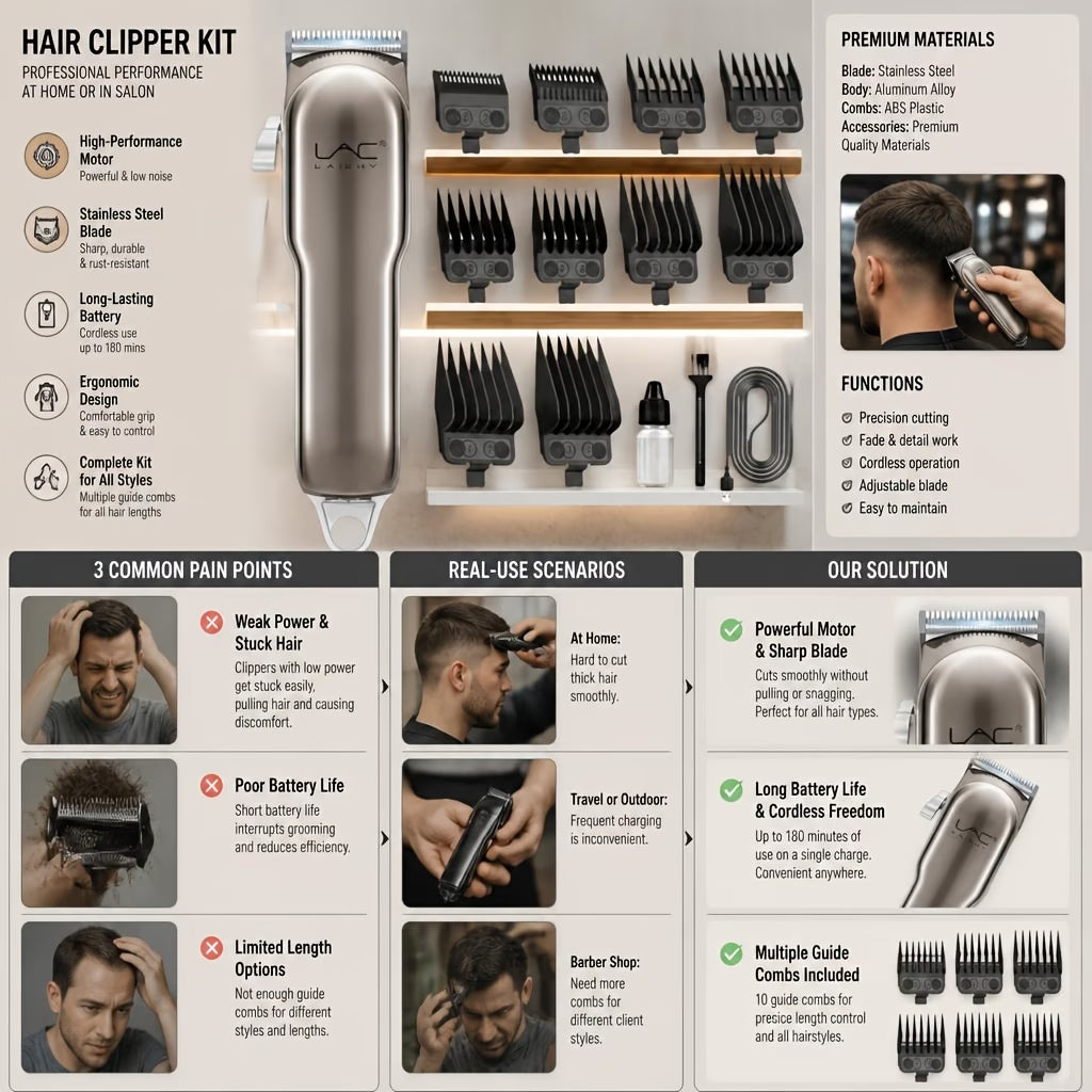 Golden Cordless Hair Clipper with Guide Combs