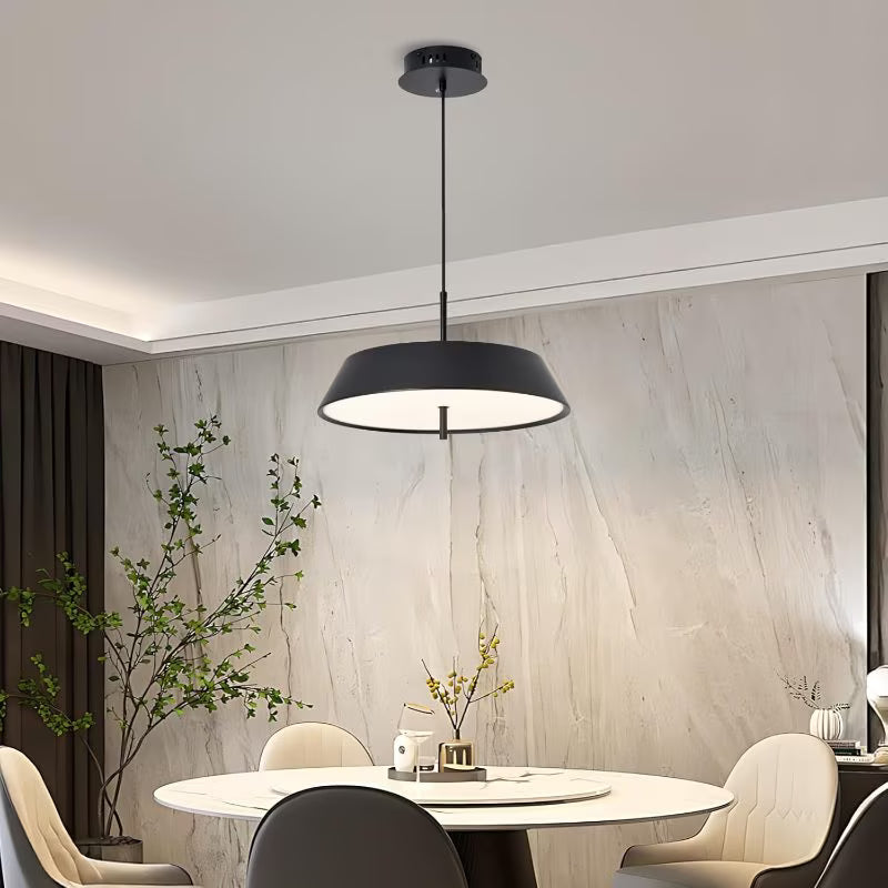 Modern Black LED Pendant Light - 36W, 3-Tier Dimmable Color Temperature 3000K/4000K/6000K, Remote Control, Adjustable Height, 40cm Round Dome Ceiling Light, Semi Flush Mount Fixture for Dining Room, Kitchen Island, Hall & Study